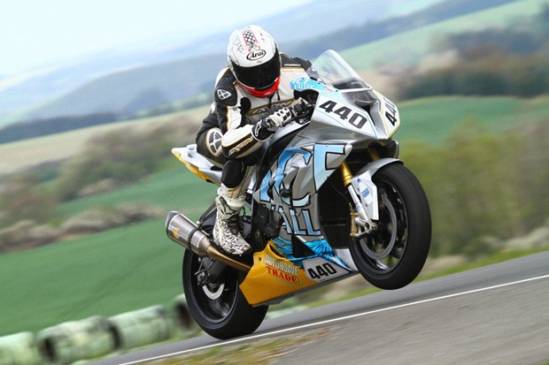 Herve Gantner in race action ahead of the 2012 Isle of Man TT